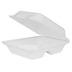 BAGASSE HINGED TAKEOUT CONTAINER 3C 8''X8