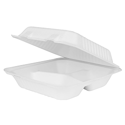 BAGASSE HINGED TAKEOUT CONTAINER 3C 9''X9