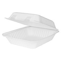 BAGASSE HINGED TAKEOUT CONTAINER 900ML 8''X8