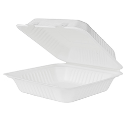 BAGASSE HINGED TAKEOUT CONTAINER 9''X9