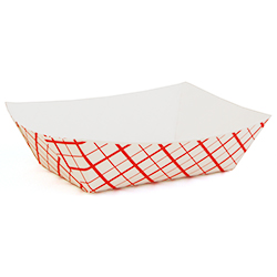 RED CHECK PAPER FOOD TRAY 0.5LB 8OZ