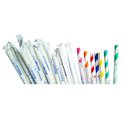 PAILLE EN PAPIER À RAYURES MULTICOLORES ENVELOPPÉE 10 MM 10
