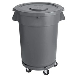 POUBELLE RONDE GRISE 120L AVEC COUVERCLE ET SOCLE