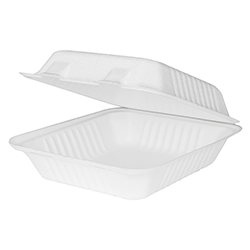 BAGASSE HINGED TAKEOUT CONTAINER 1200 ML 8''X8