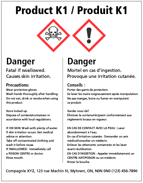 Here is an example of a commercial cleaning product supplier's label from the WHMIS.